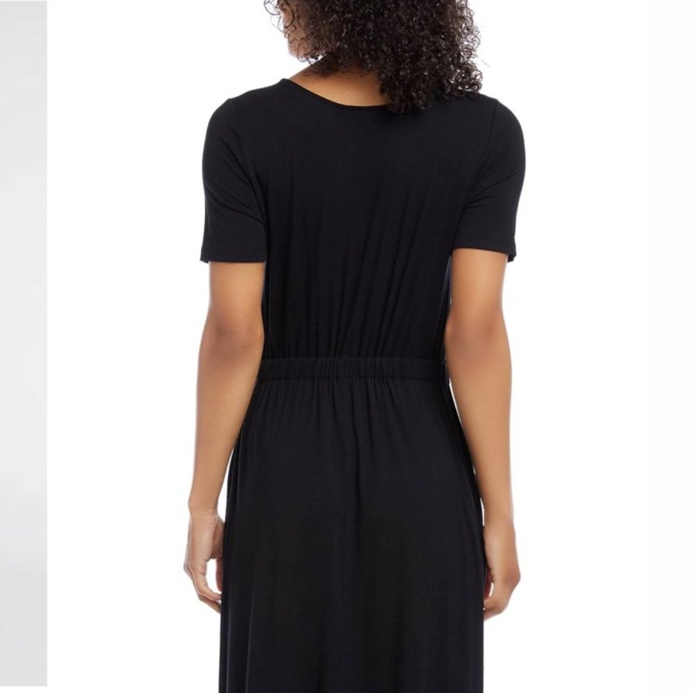 Karen Kane Black Cinched Waist & Swingy Midi Skirt Artisan Dress Size Small NWT - Picture 4 of 13